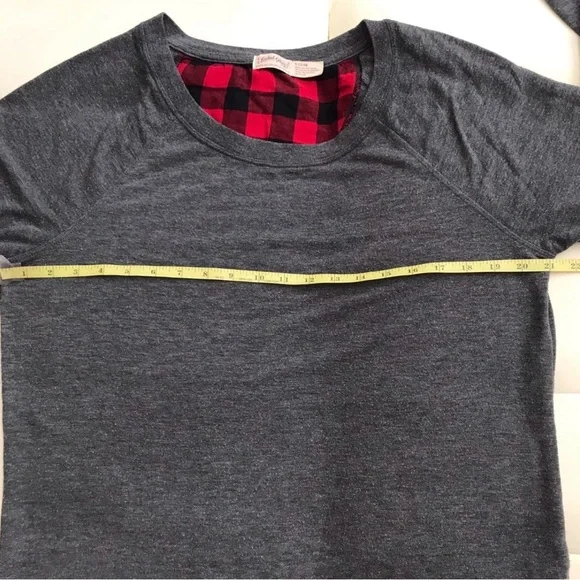 Faded Glory Women’s Gray Long Sleeve Top Tee with Plaid Hem Layered Look Size L - Picture 6 of 8